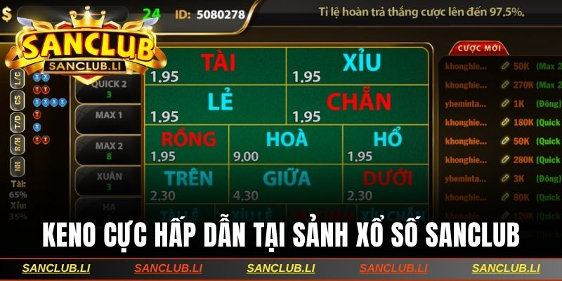 Keno cực hấp dẫn tại sảnh xổ số Sanclub