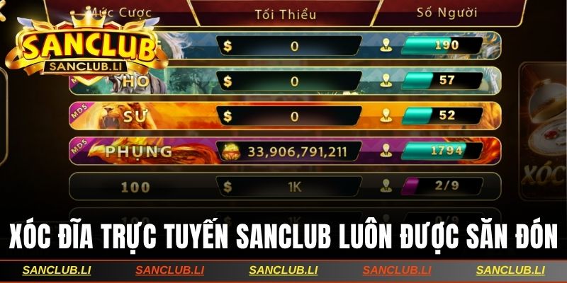 Xóc đĩa trực tuyến Sanclub luôn được săn đón